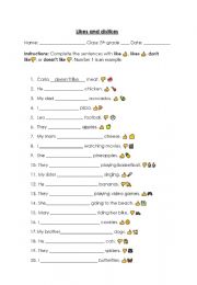 English Worksheet: Likes and dislkes
