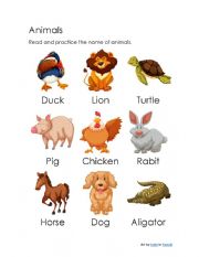 English Worksheet: Vacabulary: Animals