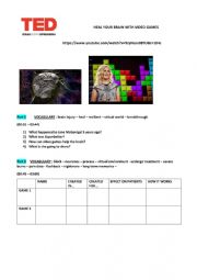 English Worksheet: TED TALK : HOW TO HEAL YOUR BRAIN WITH VIDEO GAMES