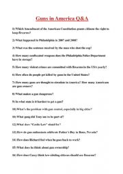 English Worksheet: Guns In America Q&A