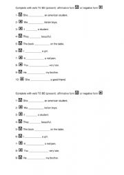 English Worksheet: verb TO BE (present) affirmative-negative