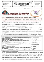 English Worksheet: Mid-semester test 2 8th form