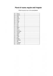 English Worksheet: Plural of Nouns