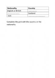 English Worksheet: nationalities and countries 