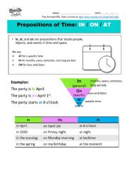 Prepositions of Time: IN, ON, AT - Lesson, Video, and Worksheet with KEY