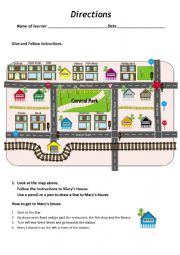 English Worksheet: Give and follow directions on a map