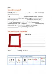 English Worksheet: Describing myself and my classmate