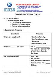 English Worksheet: WHERE ARE YOU FROM?