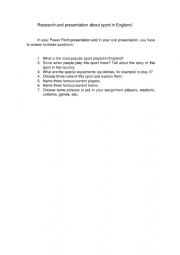English Worksheet: Research and prsentation about famous sports in England