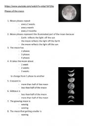 English Worksheet: The phases of the moon + video link