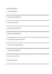 English Worksheet: unjumbling sentences that are questions