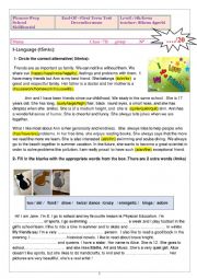 English Worksheet:  End of term 1 test  7th form