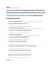 English Worksheet: Ancient Egypt listening comprehension work sheet