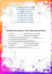 English Worksheet: Mind