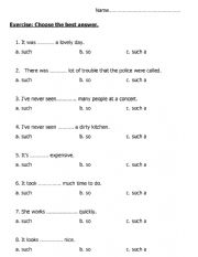 English Worksheet: Such So