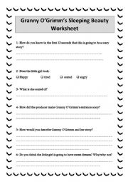 English Worksheet: Granny OGrimms Sleeping Beauty viewing worksheet