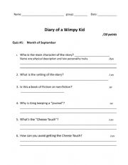 English Worksheet: Diary of a Wimpy Kid  questions