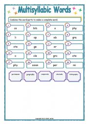 English Worksheet: Multisyllabic Words