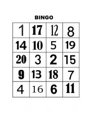 Bingo 1  to 20 