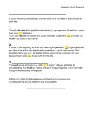 English Worksheet: Snowboarding: reading / writing advice (modals, connectors) 