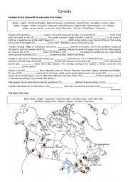 English Worksheet: CANADA - basic facts + map to label