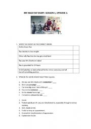 English Worksheet: MY MAD FAT DIARY worksheet. EPISODE 2.  