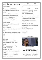 English Worksheet: Bruno Mars - Just The Way You Are