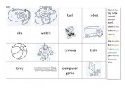English Worksheet: Toys grid to match picture and word
