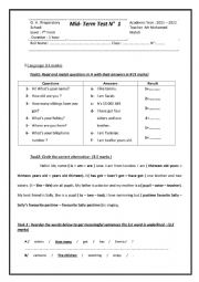 English Worksheet: Mid- Term Test N  1  7th form