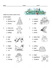 English Worksheet: CHRISTMAS QUIZ VOCABULARY 