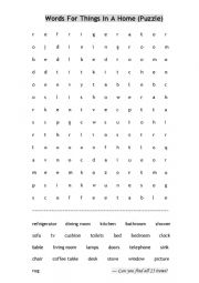 English Worksheet: Words for Things in A Home (Puzzle)