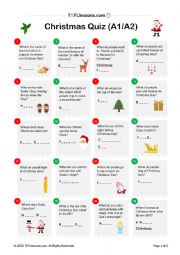 English Worksheet: Christmas Quiz (A1/A2)