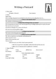 English Worksheet: POSTCARD writing 