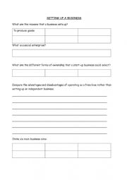 English Worksheet: SETTING UP A BUSINESS