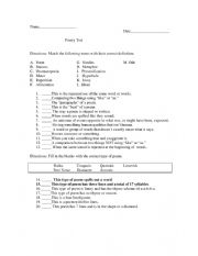 English Worksheet: Poetry Test