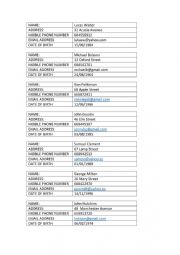 English Worksheet: PERSONAL INFORMATION