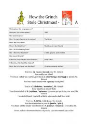 English Worksheet: How The Grinch Stole Christmas