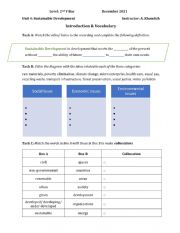 English Worksheet: Sustainable Development: Introduction and Vocabulary