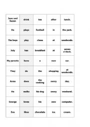 English Worksheet: Card game for making sentences