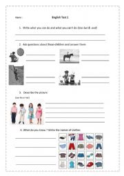 English Worksheet: English test on Have got/can for my students (french speakers, grade 6)