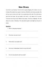 English Worksheet: Reading Comprehension. New Shoes