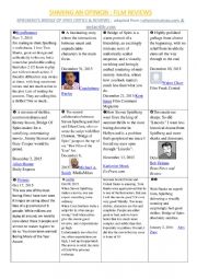 English Worksheet: giving an opinion about a film