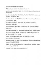 English Worksheet: Architecture Spelling Quiz Script
