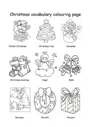 English Worksheet: Christmas vocabulary colouring page