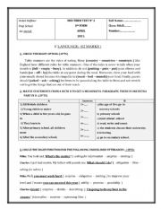 English Worksheet: MID TERM TEST N 2 8TH FORM