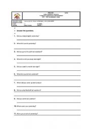 English Worksheet: simple past questions