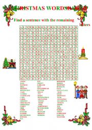 English Worksheet: CHRISTMAS WORDSEARCH