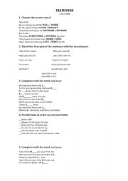 English Worksheet: DIAMONDS_Sam Smith Fill in the Gaps