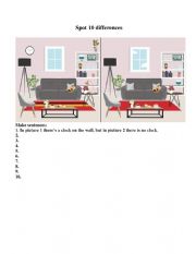 English Worksheet: Spot the differences. Living room
