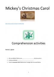 English Worksheet: Mickey�s Christmas Carol COMPREHENSION 